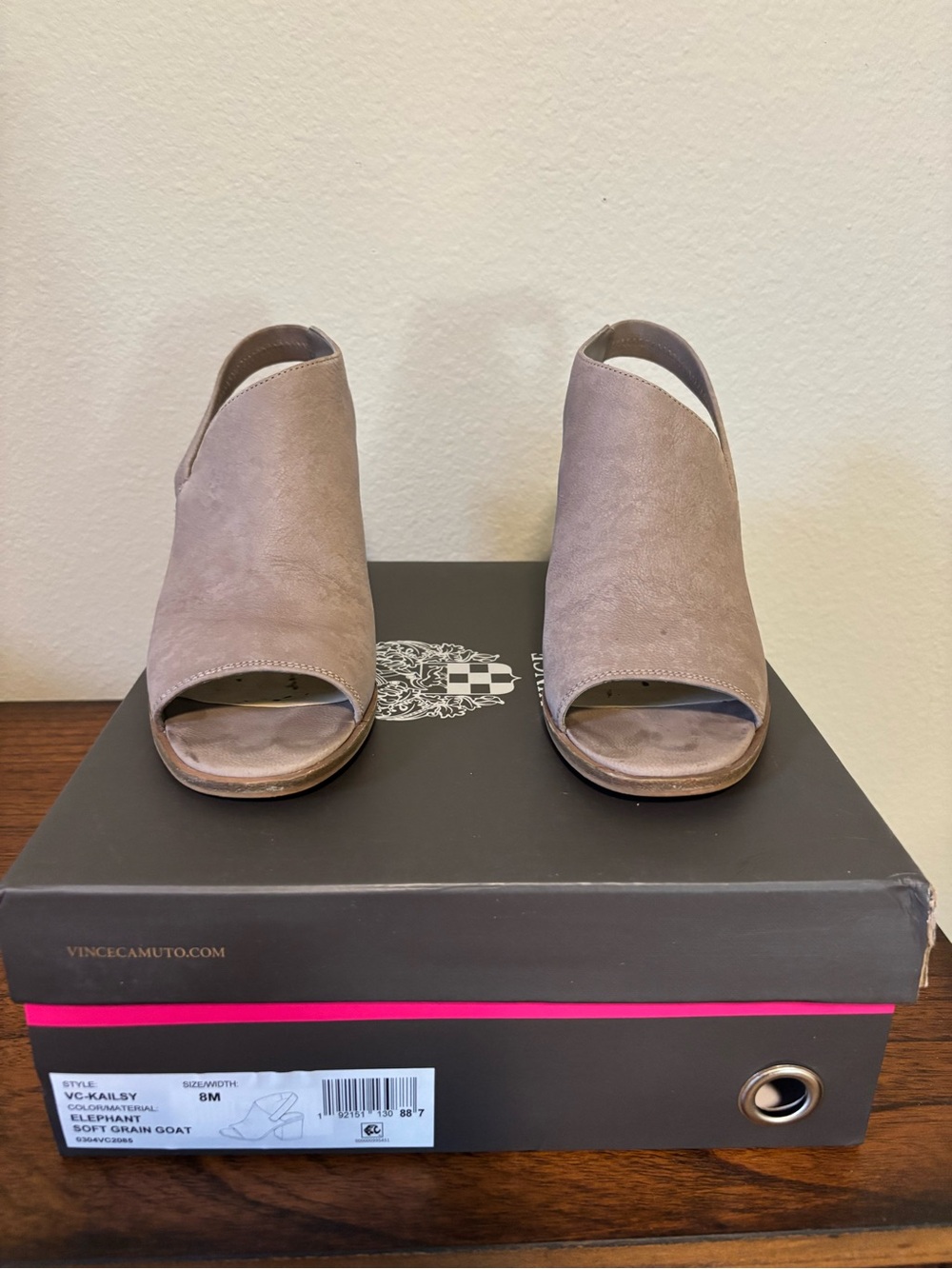 Vince Camuto Taupe Suede Peep-Toe Mule
